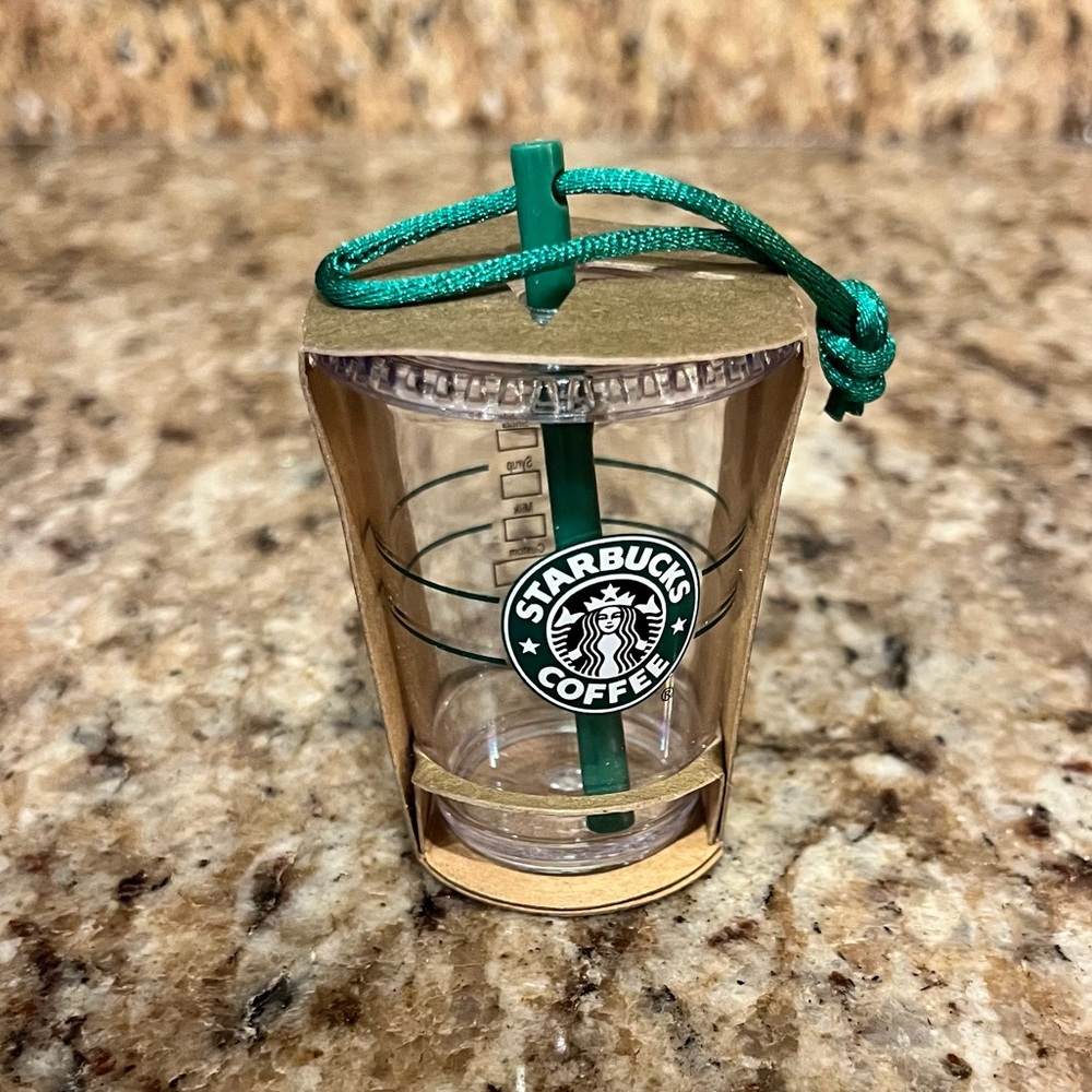 NEW STARBUCKS CLEAR COLD CUP with Straw HOLIDAY CHRISTMAS ORNAMENT Logo